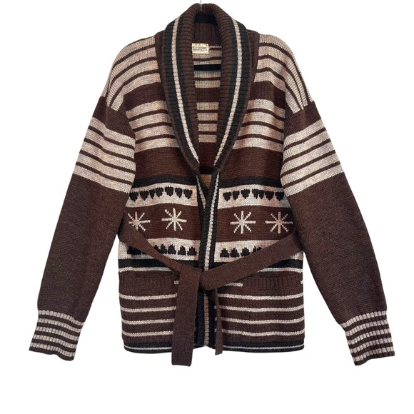 Vintage Other - Fair Isle Cardigan Sweater Belted Chunky Knit Vintage‎ Grandpa Unisex M